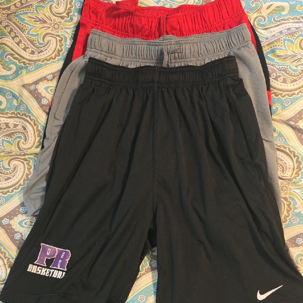 Bundle Of 3 - (1) Nike Black, (1) Tec Gear Red, (1) Grey Athletic Shorts